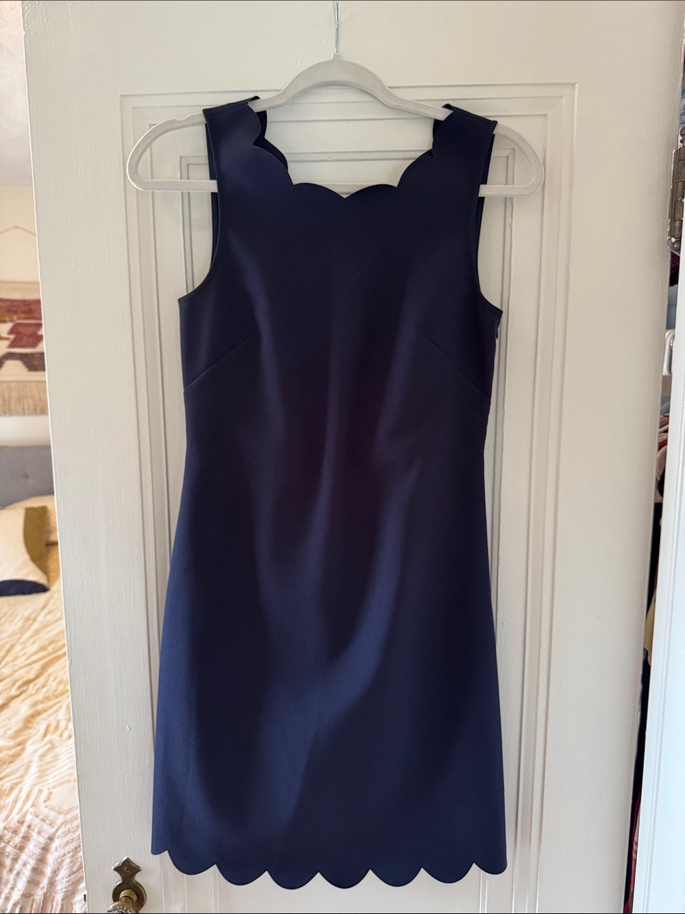 J. Crew Navy Scallop Sheath Dress - Sleeveless